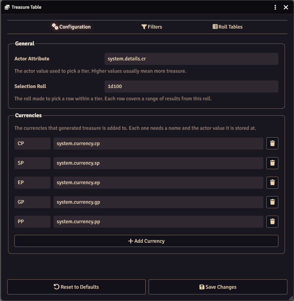Configuration tab