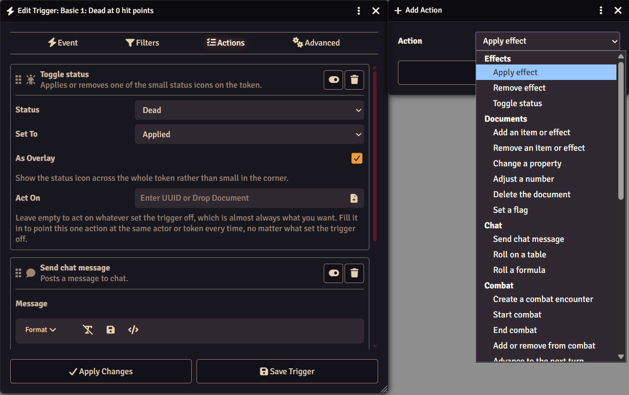 Actions Tab